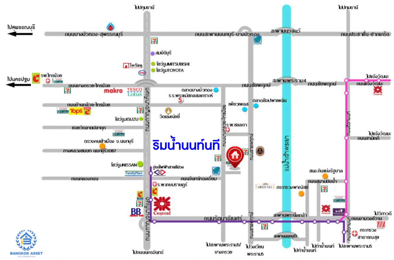 *****ทาวน์เฮ้าส์ 3 ชั้นมือสอง โครงการ ริมน้ำ นนท์นที เนื้อที่ 28 ตร.ว. พร้อมฟังก์ชัน 3 ห้องนอน 3 ห้องน้ำ สะดวกทุกการเดิน เชื่อมต่อทั้งถนนรัตนาธิเบศร์, ถนนราชพฤกษ์ และถนนชัยพฤกษ์ ใกล้รถไฟฟ้าสายสีม่วงสถานี "บางพลู" และโรบินสัน ราชพฤกษ์